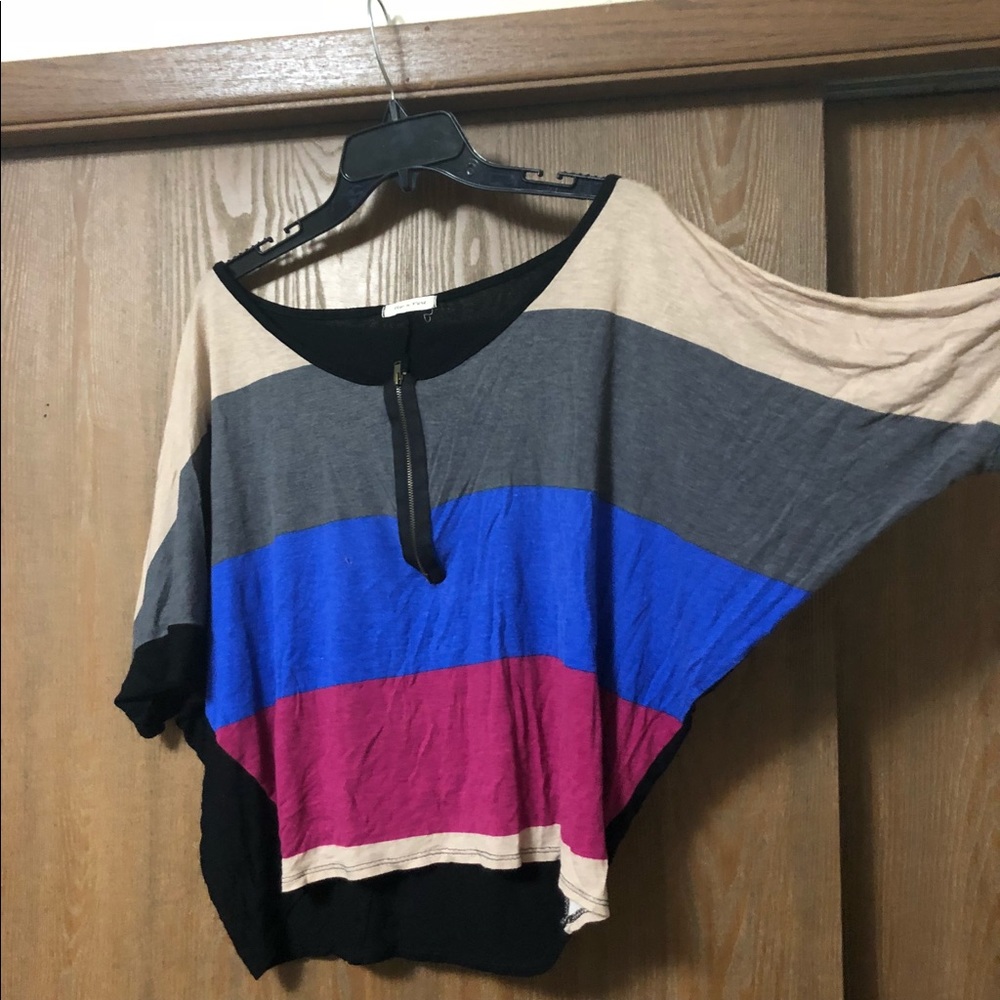 Batwing Stripped Zipper Top